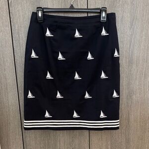 Talbots Black Pencil Skirt with Sailboat Pattern